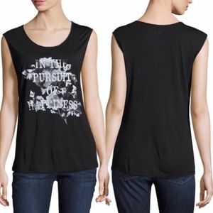 Haute Hippie Black “In the Pursuit of Happiness” Black Graphic Tank Medium